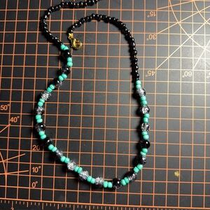 Elegant Black and Turquoise Beaded Necklace